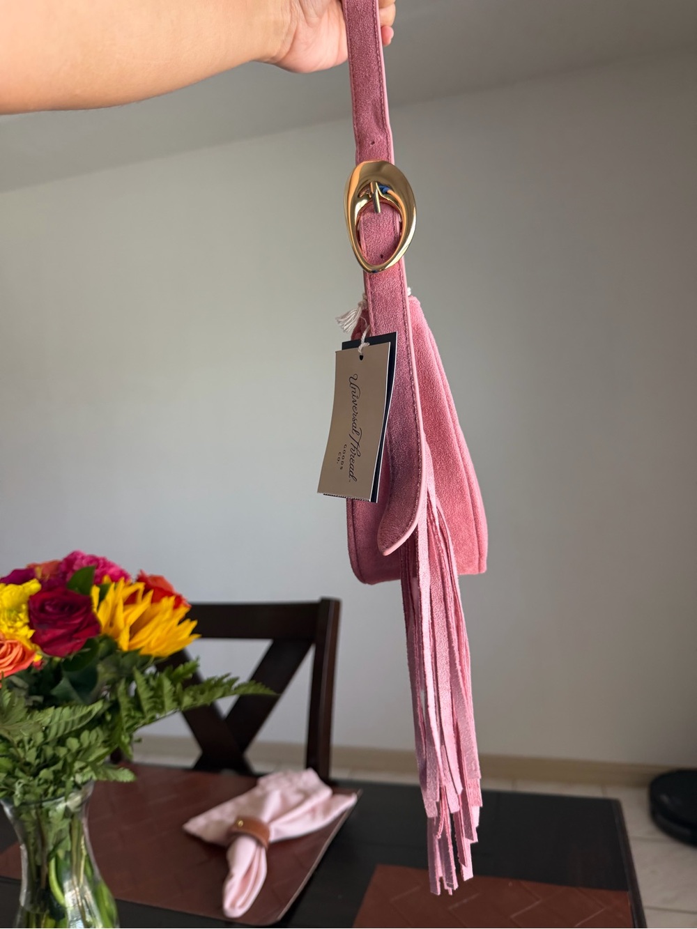 Pink Suede Fringe Shoulder Bag - Picture 7 of 7